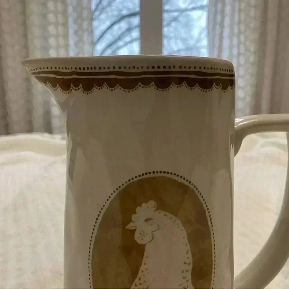 Vintage White Rustic Rooster Stoneware Pitcher, Farmhouse Kitchen Decor - Picture 6 of 8